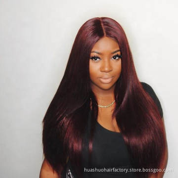 Human Hair Short 99j 13*4 Inch Swiss Lace Front Two Tone Wigs For Black Women